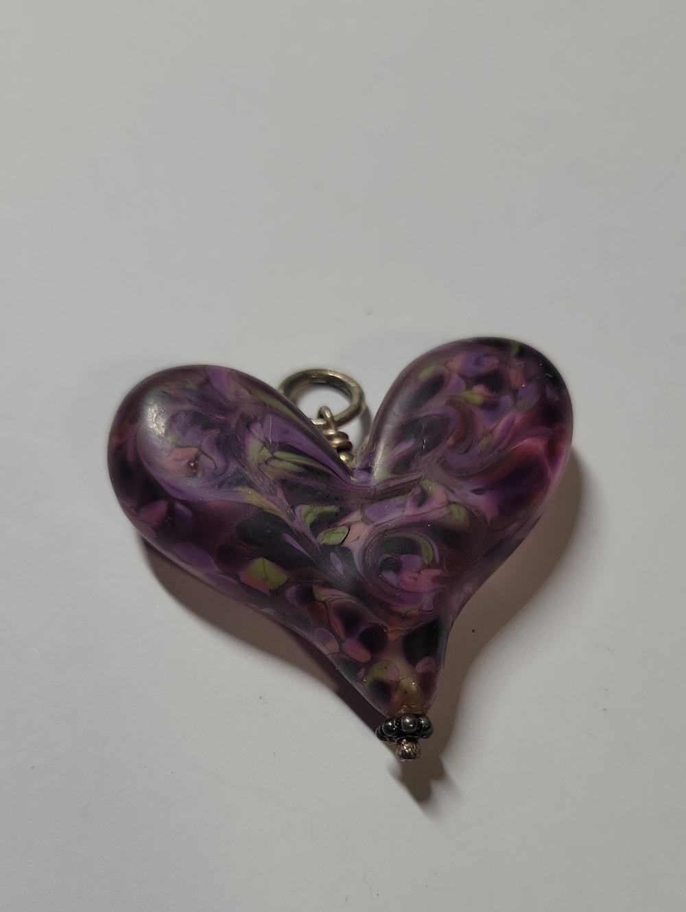 Vintage Purple Heart Glass Pendant Necklace Charm